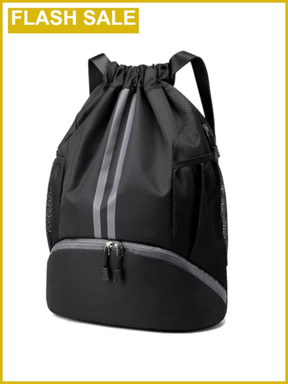 Water Resistant Drawstring Backpack Gym Swim Bag Separate Shoe Compartment